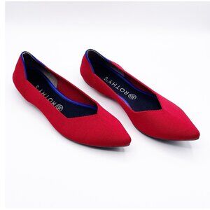 Rothy’s The Point Flats Red Blue Trim Women’s Size 10.5 Knit Slip-On Shoes